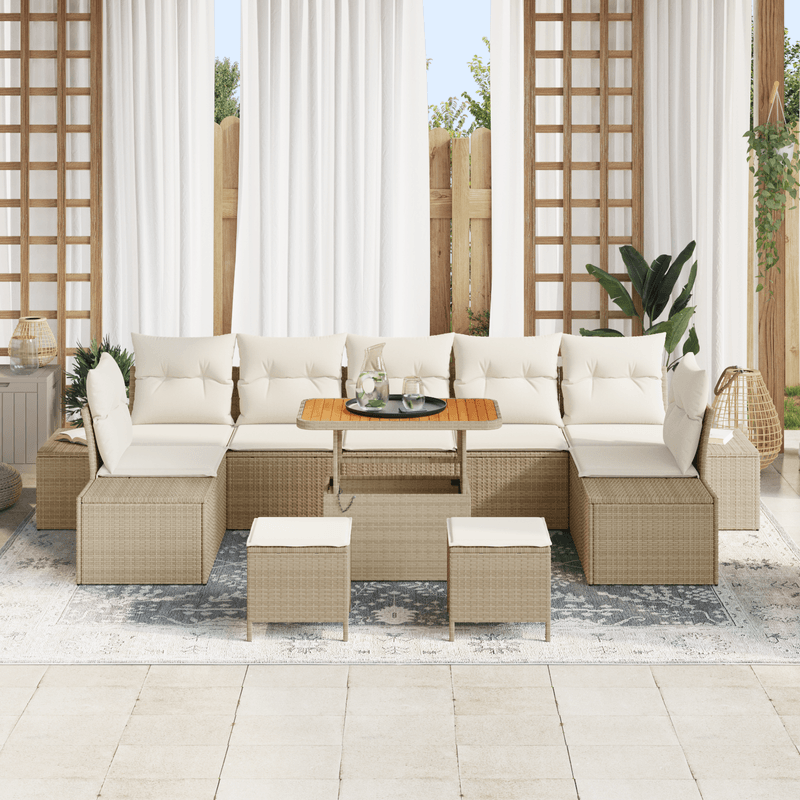Casa si Gradina - Gradina si terasa - Mobilier exterior - Canapele si fotolii gradina - Set canapele gradina  cu perne Bej Ratan Poliester Acacia - Infinity.ro