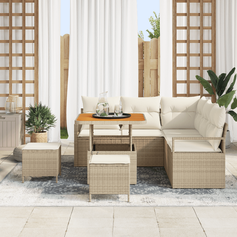 Casa si Gradina - Gradina si terasa - Mobilier exterior - Canapele si fotolii gradina - Set de canapea de gradina  8 piese cu perne bej poliratan acacia - Infinity.ro