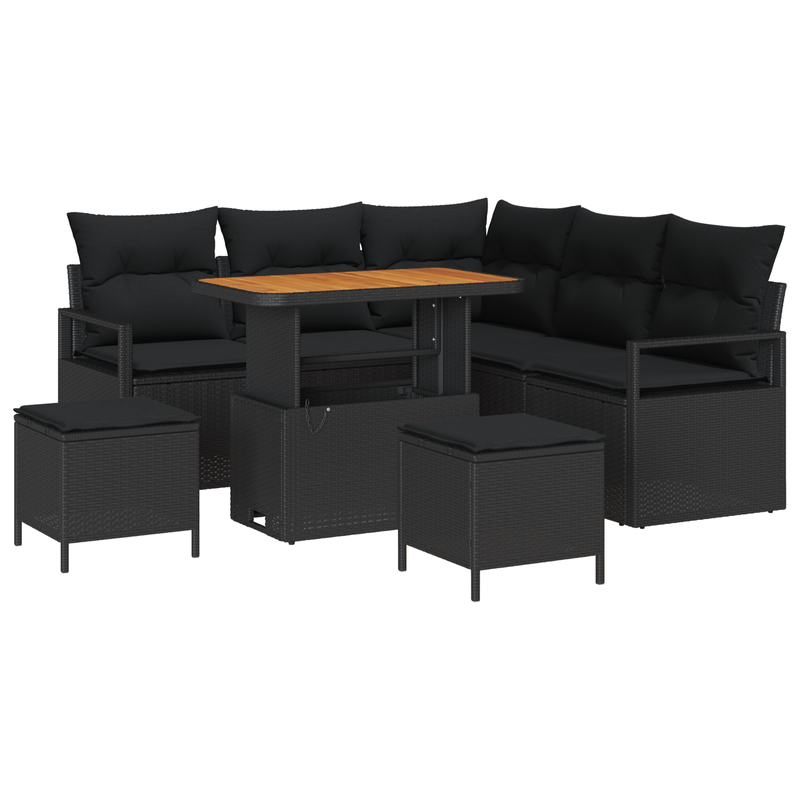 Casa si Gradina - Gradina si terasa - Mobilier exterior - Canapele si fotolii gradina - Set de Sofa pentru Gradina  cu 8 Piese cu Pernite Negru Poliratan Acacia - Infinity.ro