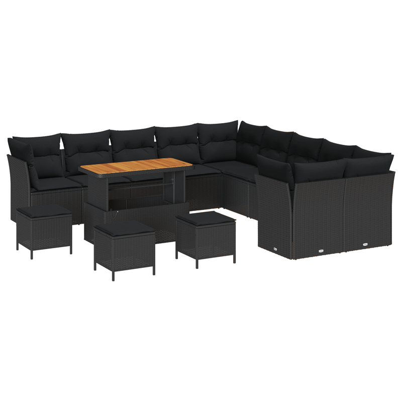 Casa si Gradina - Gradina si terasa - Mobilier exterior - Canapele si fotolii gradina - Set Canapea Gradina  cu Pernute 14 Piese Ratan Polietilena Neagra Acacia - Infinity.ro