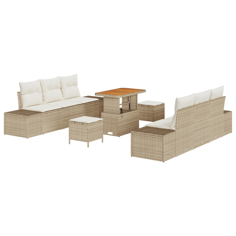 Casa si Gradina - Gradina si terasa - Mobilier exterior - Canapele si fotolii gradina - Set de sofa de gradina  9 piese cu perne Bej Poliratan Acacia - Infinity.ro