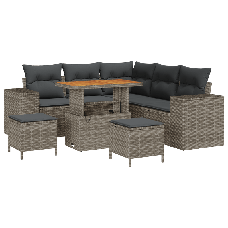 Casa si Gradina - Gradina si terasa - Mobilier exterior - Canapele si fotolii gradina - Set Canapea Gradina  8 Piese cu Perne Gri Poliratan Acacia - Infinity.ro