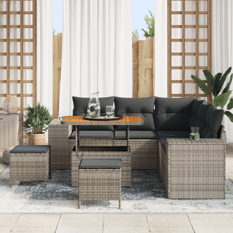 Casa si Gradina - Gradina si terasa - Mobilier exterior - Canapele si fotolii gradina - Set Canapea Gradina  8 Piese cu Perne Gri Poliratan Acacia - Infinity.ro