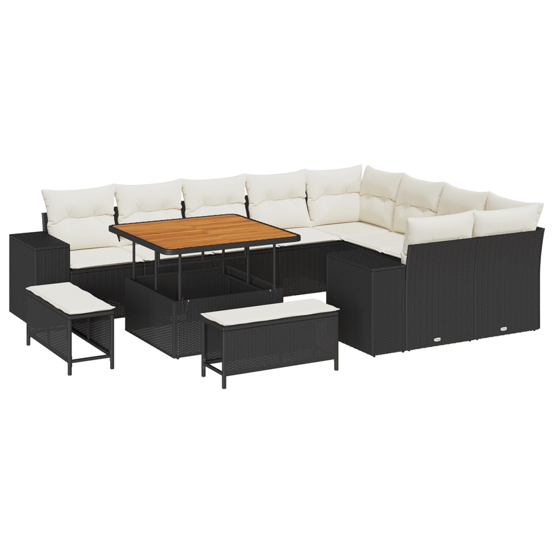 Casa si Gradina - Gradina si terasa - Mobilier exterior - Canapele si fotolii gradina - Set canapea gradina 12 piese cu perne Negru Poliratan Acacia - Infinity.ro