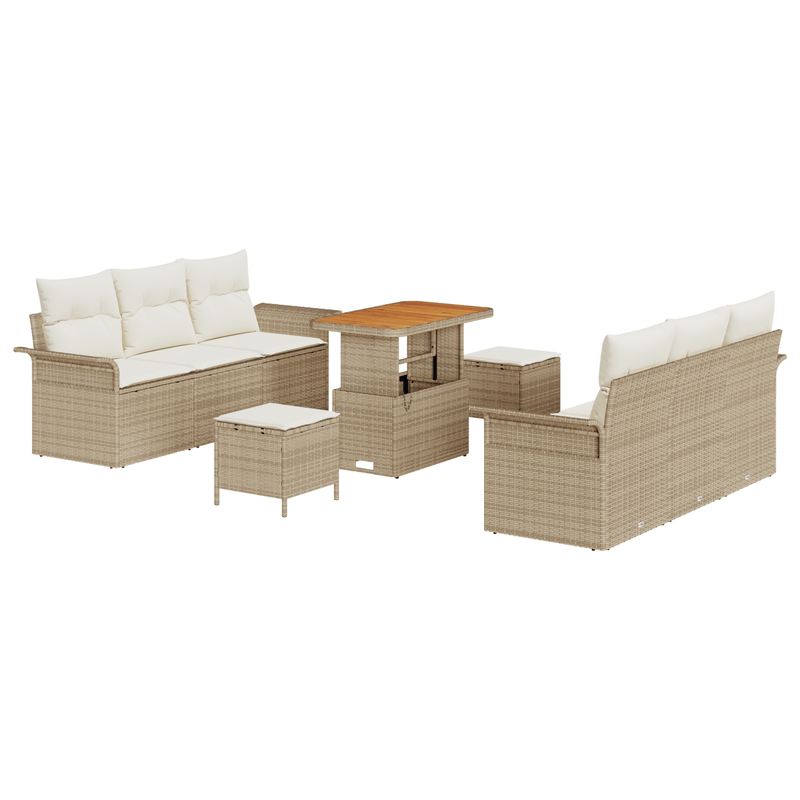 Casa si Gradina - Gradina si terasa - Mobilier exterior - Canapele si fotolii gradina - Set de Sofas pentru Gradina  cu 9 Piese cu Perne Bej Ratan Acacia - Infinity.ro
