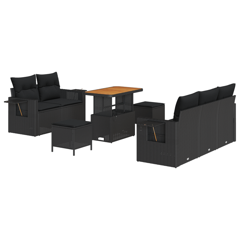 Casa si Gradina - Gradina si terasa - Mobilier exterior - Canapele si fotolii gradina - Set Canapea Gradina 8 Piese cu Perne Ratan Polimeric Negru - Infinity.ro