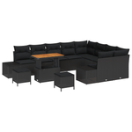 Casa si Gradina - Gradina si terasa - Mobilier exterior - Canapele si fotolii gradina - Set de Canape pentru Gradina  cu 12 Piese si Perne Negru Ratan Polimeric Acacia - Infinity.ro