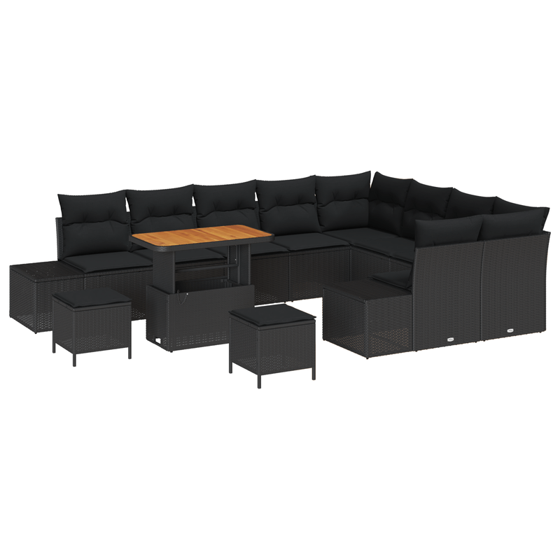 Casa si Gradina - Gradina si terasa - Mobilier exterior - Canapele si fotolii gradina - Set de Canape pentru Gradina  cu 12 Piese si Perne Negru Ratan Polimeric Acacia - Infinity.ro