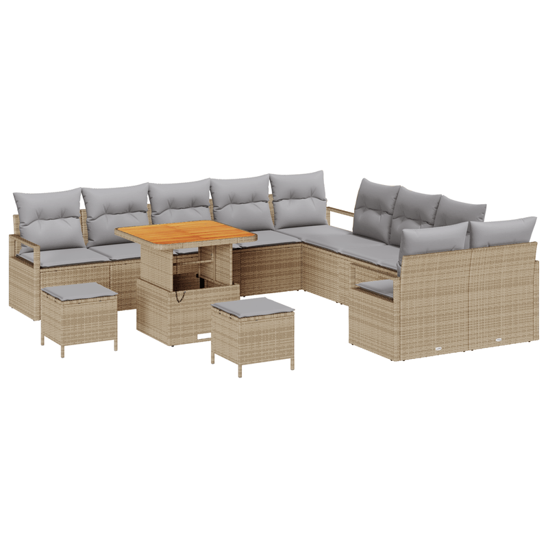 Casa si Gradina - Gradina si terasa - Mobilier exterior - Canapele si fotolii gradina - Set canapea 13 piese gradina  cu perne bej din ratan poli si acacia - Infinity.ro