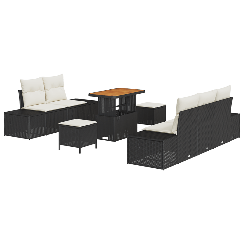 Casa si Gradina - Gradina si terasa - Mobilier exterior - Canapele si fotolii gradina - Set canapea gradina  8 piese cu perne negre din poli ratan acacia - Infinity.ro
