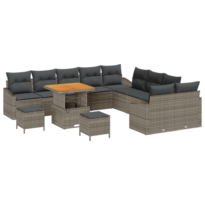 Casa si Gradina - Gradina si terasa - Mobilier exterior - Canapele si fotolii gradina - Set canapea gradina  cu 13 piese si perne gri din rattan poliesteric Acacia - Infinity.ro