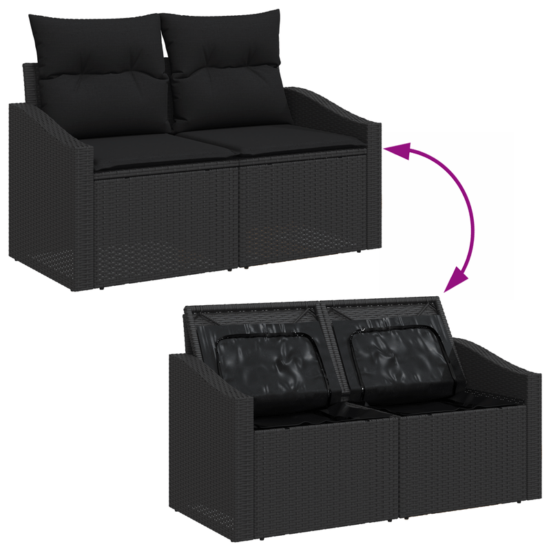 Casa si Gradina - Gradina si terasa - Mobilier exterior - Canapele si fotolii gradina - Set 9 piese canapea gradina cu perne Negru Poliratan Acacia - Infinity.ro