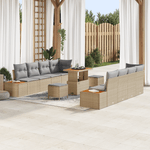 Casa si Gradina - Gradina si terasa - Mobilier exterior - Canapele si fotolii gradina - Set de canapea de gradina cu 11 piese si perne bej din ratan polimer si acacia - Infinity.ro