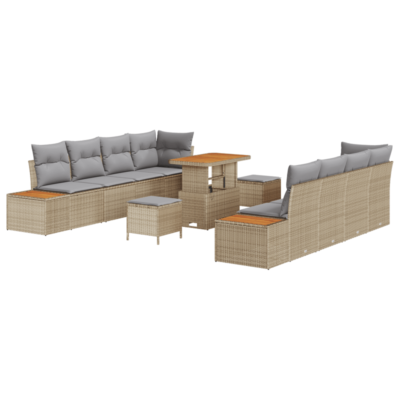 Casa si Gradina - Gradina si terasa - Mobilier exterior - Canapele si fotolii gradina - Set de canapea de gradina cu 11 piese si perne bej din ratan polimer si acacia - Infinity.ro