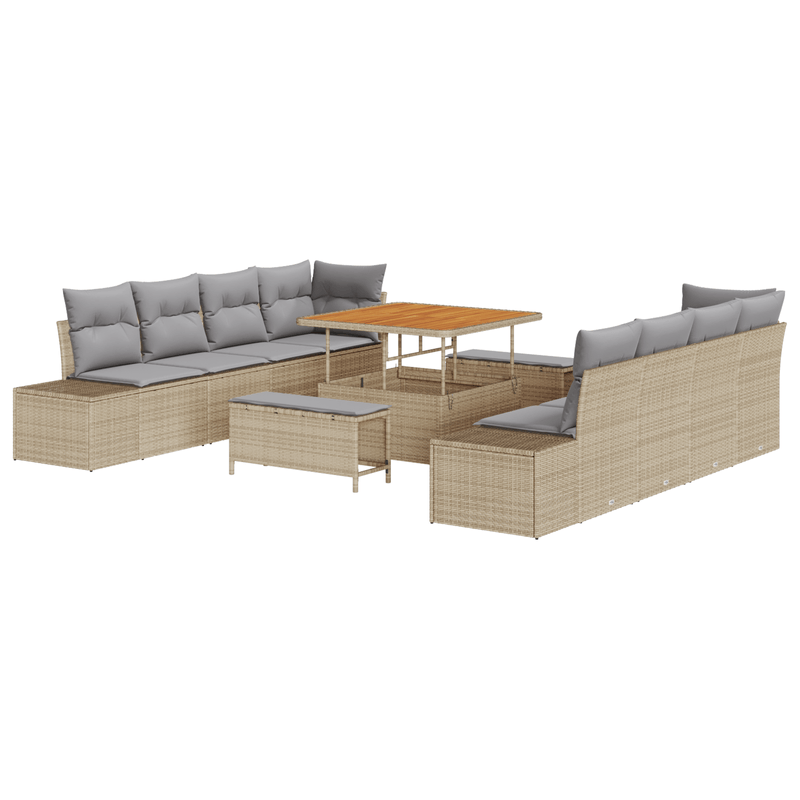Casa si Gradina - Gradina si terasa - Mobilier exterior - Canapele si fotolii gradina - Set de Gradina in 11 Piese cu Perne Bej Poliratan Acacia - Infinity.ro