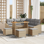Casa si Gradina - Gradina si terasa - Mobilier exterior - Canapele si fotolii gradina - Set de sofa de gradina  9 piese cu perne Bej Poliratan Acacia - Infinity.ro