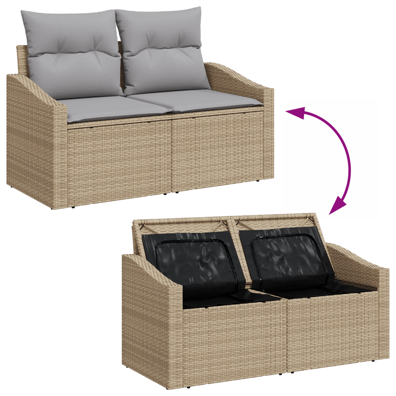 Casa si Gradina - Gradina si terasa - Mobilier exterior - Canapele si fotolii gradina - Set de sofa de gradina  9 piese cu perne Bej Poliratan Acacia - Infinity.ro
