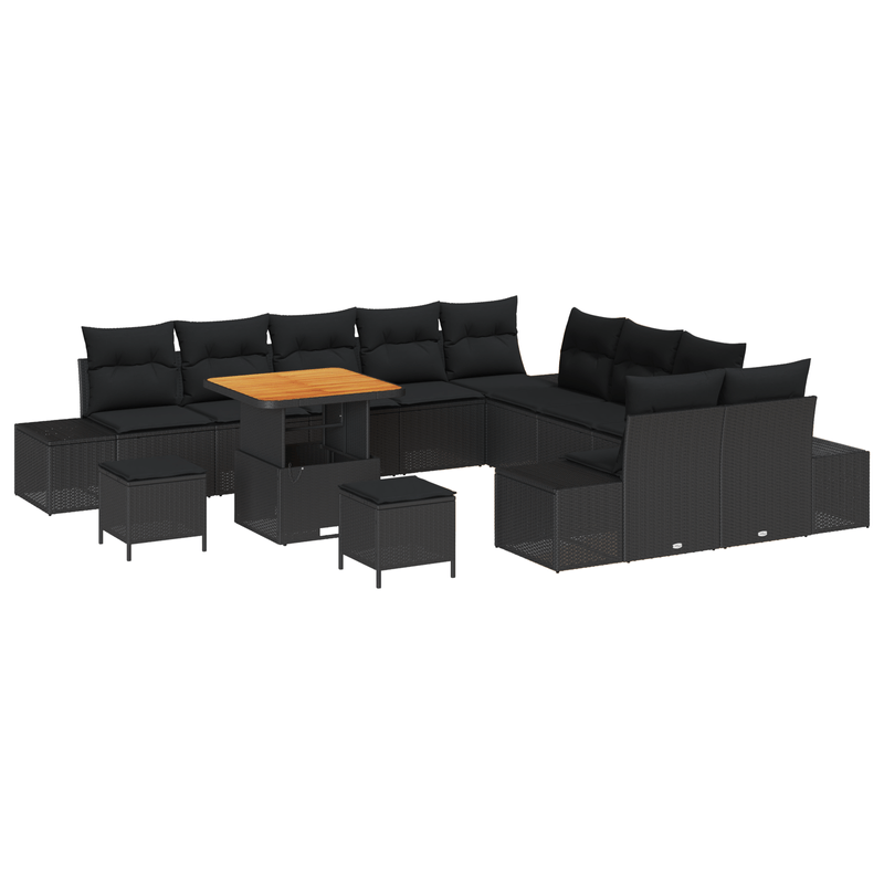 Casa si Gradina - Gradina si terasa - Mobilier exterior - Canapele si fotolii gradina - Set de sofa de gradina  cu 13 piese si perne Negru Poliratan Acacia - Infinity.ro
