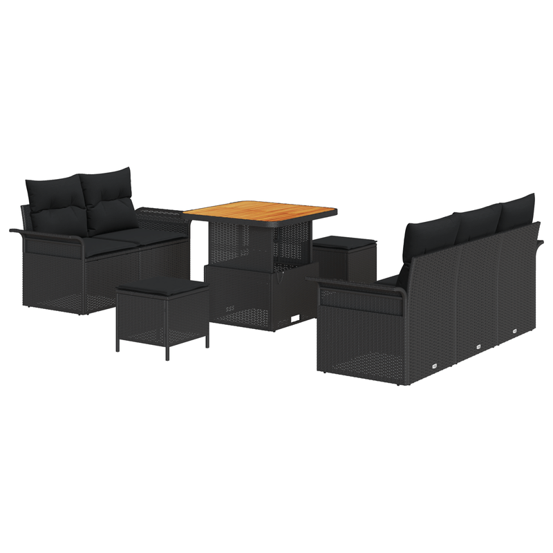 Casa si Gradina - Gradina si terasa - Mobilier exterior - Canapele si fotolii gradina - Set de 8 Piese Sofa pentru Gradina cu Perna Negru Poliratan Acacia - Infinity.ro