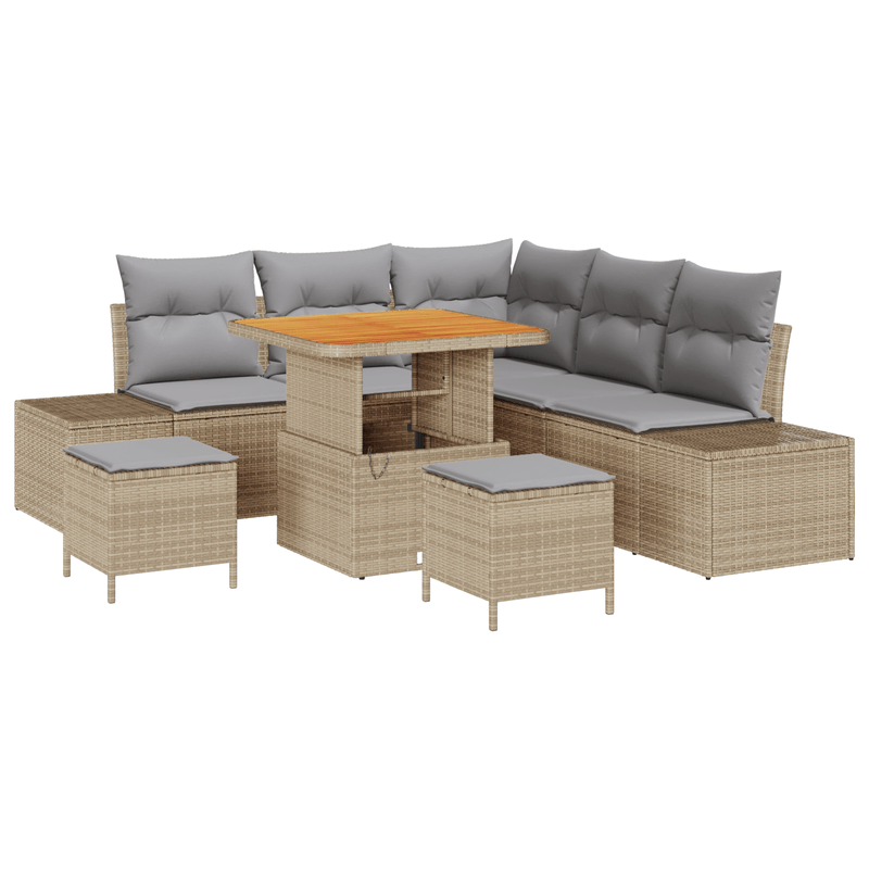 Casa si Gradina - Gradina si terasa - Mobilier exterior - Canapele si fotolii gradina - Set de canapea de gradina  cu 8 piese cu perne Bej Poliratan Acacia - Infinity.ro