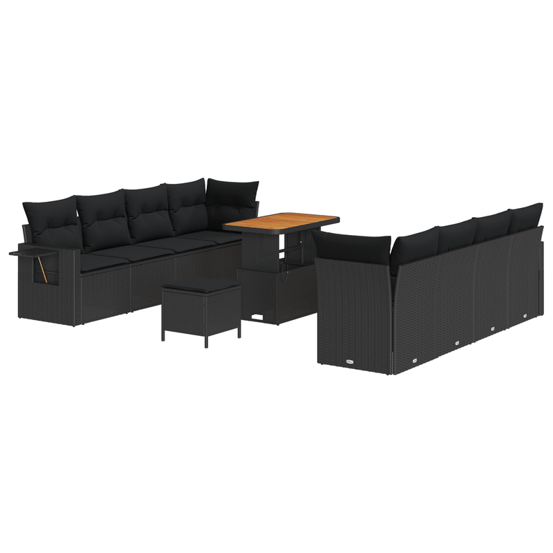 Casa si Gradina - Gradina si terasa - Mobilier exterior - Canapele si fotolii gradina - Set canapea gradina 11 piese cu perne poliratan negru si acacia - Infinity.ro