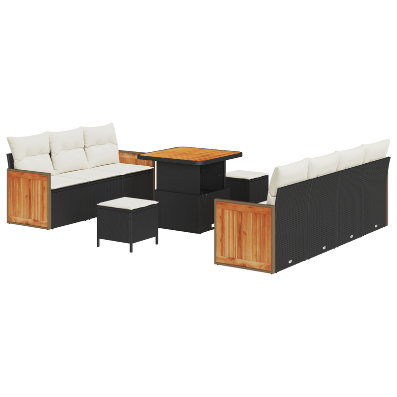 Casa si Gradina - Gradina si terasa - Mobilier exterior - Canapele si fotolii gradina - Set de canapea pentru gradina  cu 10 piese si perne negre din ratan poliester Acacia - Infinity.ro