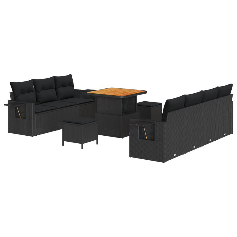 Casa si Gradina - Gradina si terasa - Mobilier exterior - Canapele si fotolii gradina - Set de 10 Piese Sofa de Gradina cu Pernute Negru Ratan Poly Acacia - Infinity.ro