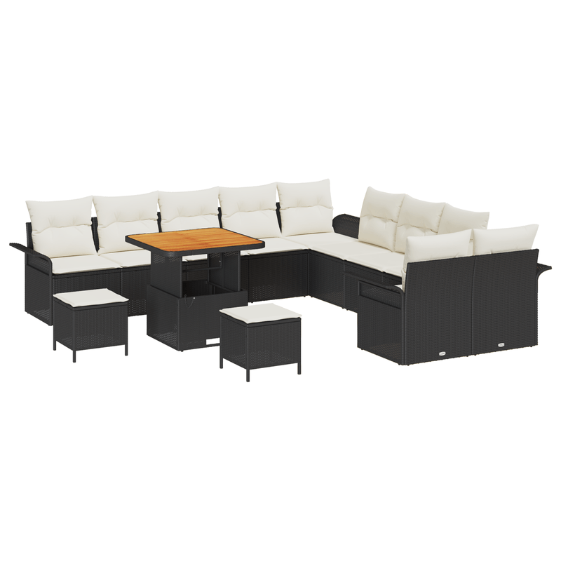 Casa si Gradina - Gradina si terasa - Mobilier exterior - Canapele si fotolii gradina - Set canapele gradina  13 piese cu perne, Negru, Poliratan, Acacia - Infinity.ro