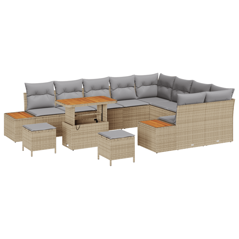 Casa si Gradina - Gradina si terasa - Mobilier exterior - Canapele si fotolii gradina - Set canapea de gradina  cu 12 piese cu perne Ratan Bej Acacia - Infinity.ro