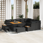 Casa si Gradina - Gradina si terasa - Mobilier exterior - Canapele si fotolii gradina - Set de sofa pentru gradina  cu 12 piese si perne din poliratan negru de acacia - Infinity.ro