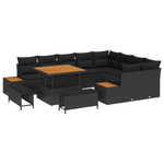 Casa si Gradina - Gradina si terasa - Mobilier exterior - Canapele si fotolii gradina - Set de sofa pentru gradina  cu 12 piese si perne din poliratan negru de acacia - Infinity.ro