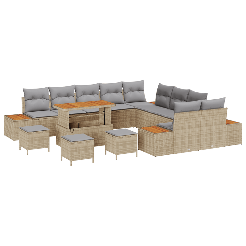 Casa si Gradina - Gradina si terasa - Mobilier exterior - Canapele si fotolii gradina - Set de 14 Piese Sofa pentru Gradina cu Pernite Bej Poliratan Acacia - Infinity.ro