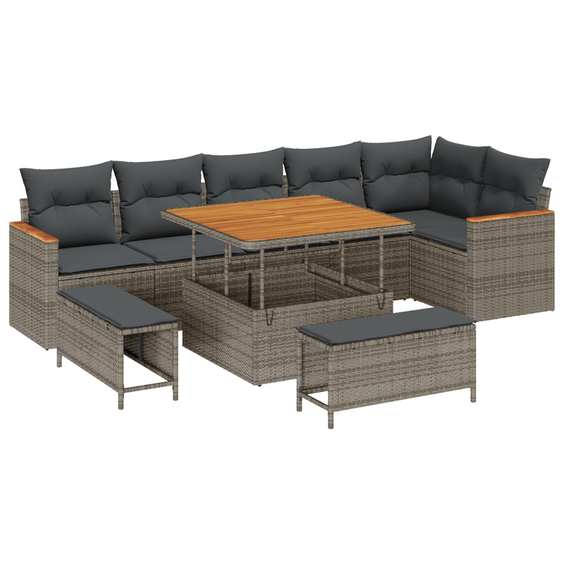 Casa si Gradina - Gradina si terasa - Mobilier exterior - Canapele si fotolii gradina - Set Sofa Gradina  9 Piese cu Pernite Gri Poliratan Acacia - Infinity.ro