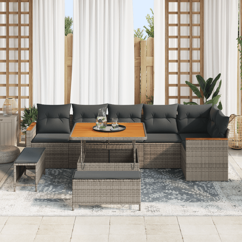 Casa si Gradina - Gradina si terasa - Mobilier exterior - Canapele si fotolii gradina - Set Sofa Gradina  9 Piese cu Pernite Gri Poliratan Acacia - Infinity.ro