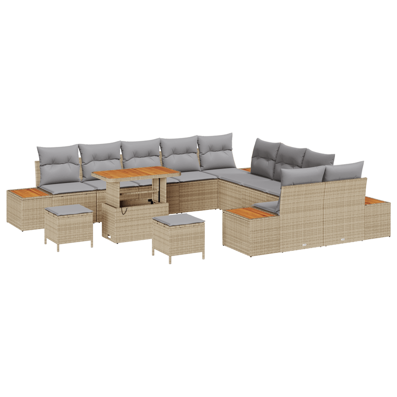Casa si Gradina - Gradina si terasa - Mobilier exterior - Canapele si fotolii gradina - Set de gradina 13 piese cu perne bej poliratan acacia - Infinity.ro