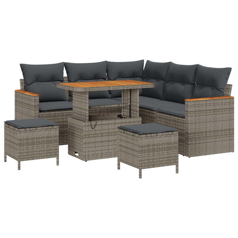 Casa si Gradina - Gradina si terasa - Mobilier exterior - Canapele si fotolii gradina - Set Canapea Gradina 8 Piese cu Pernite Gri Ratan Poli Acacia - Infinity.ro