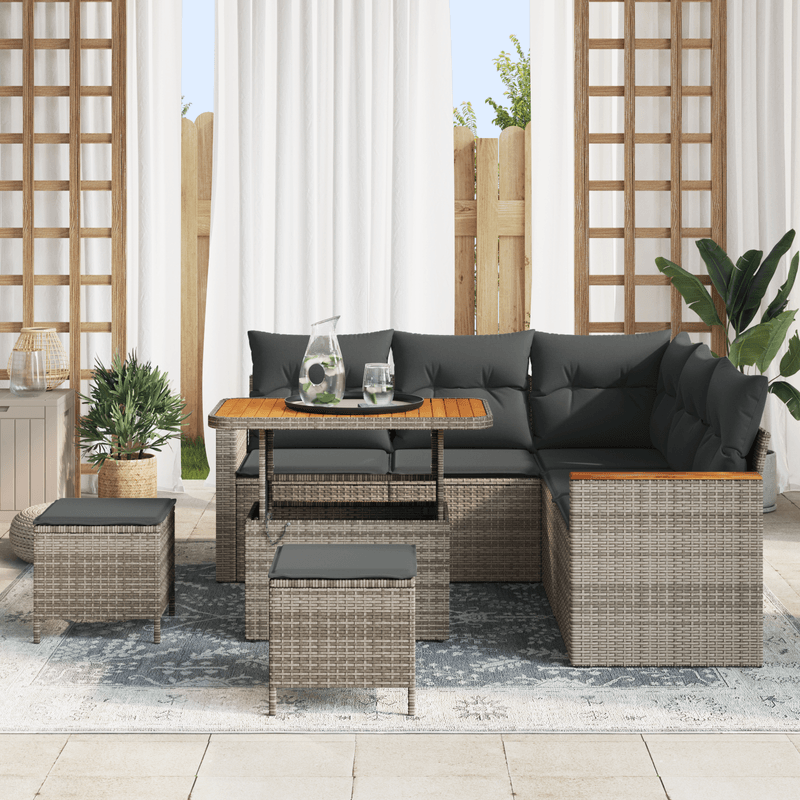Casa si Gradina - Gradina si terasa - Mobilier exterior - Canapele si fotolii gradina - Set Canapea Gradina 8 Piese cu Pernite Gri Ratan Poli Acacia - Infinity.ro