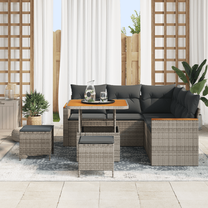 Casa si Gradina - Gradina si terasa - Mobilier exterior - Canapele si fotolii gradina - Set Canapea Gradina cu Pernute 8 Piese Gri Ratan Polimer Acacia - Infinity.ro