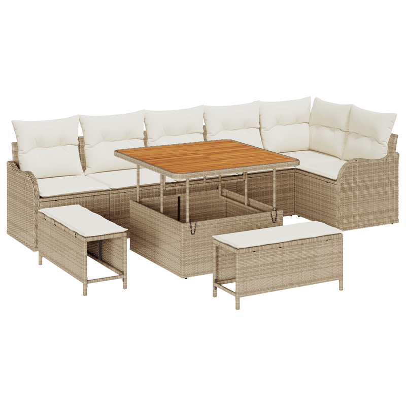 Casa si Gradina - Gradina si terasa - Mobilier exterior - Canapele si fotolii gradina - Set de Canapea Gradina  cu 9 Piese si Perne Bej din Ratan Poli - Infinity.ro