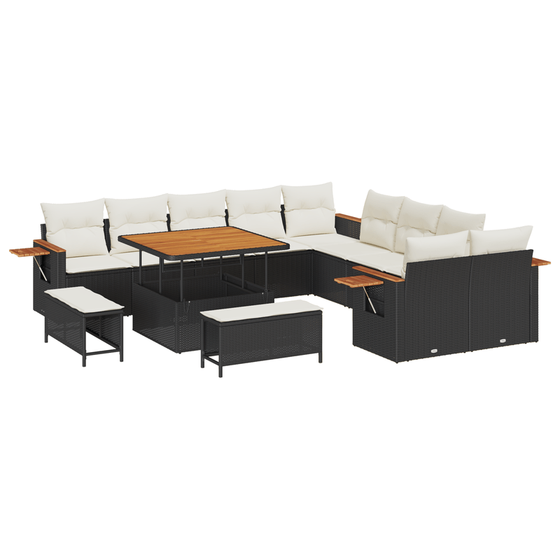 Casa si Gradina - Gradina si terasa - Mobilier exterior - Canapele si fotolii gradina - Set canapele gradina , 13 piese, cu perne, negru, poli ratan, acacia - Infinity.ro