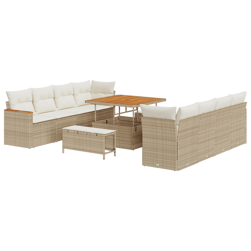 Casa si Gradina - Gradina si terasa - Mobilier exterior - Canapele si fotolii gradina - Set de Canapele de Gradina  cu Pernite Bej din Ratan Poli si Acacia - Infinity.ro