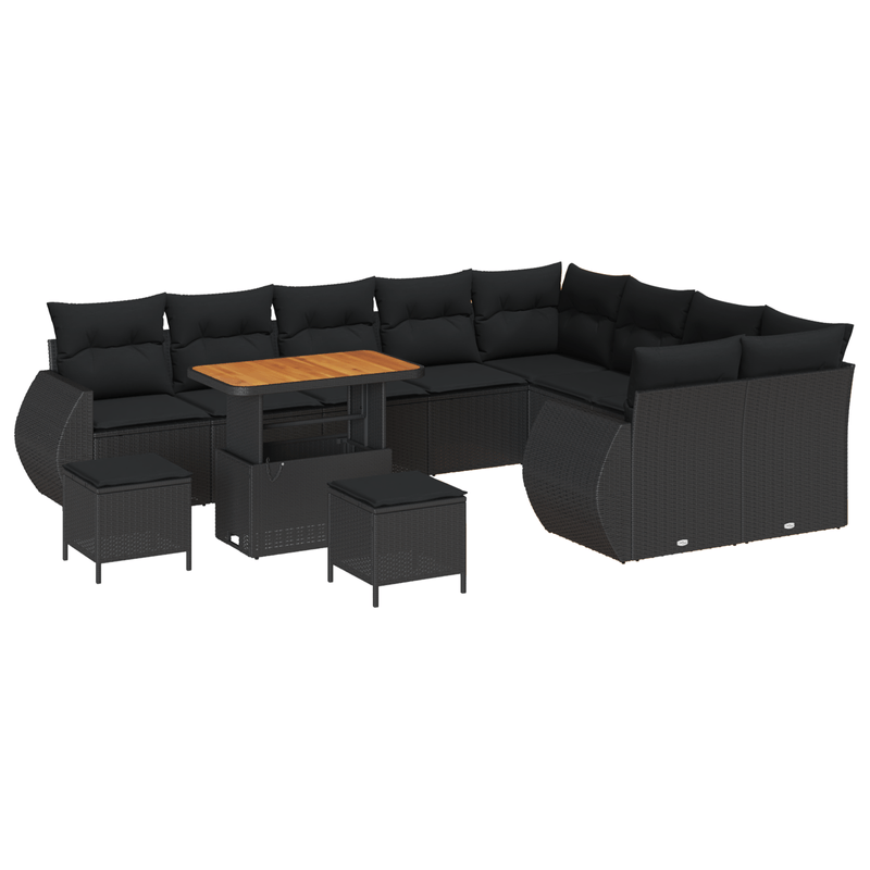 Casa si Gradina - Gradina si terasa - Mobilier exterior - Canapele si fotolii gradina - Set de 12 Piese pentru Gradina cu Perne Negru Poliratan Acacia - Infinity.ro
