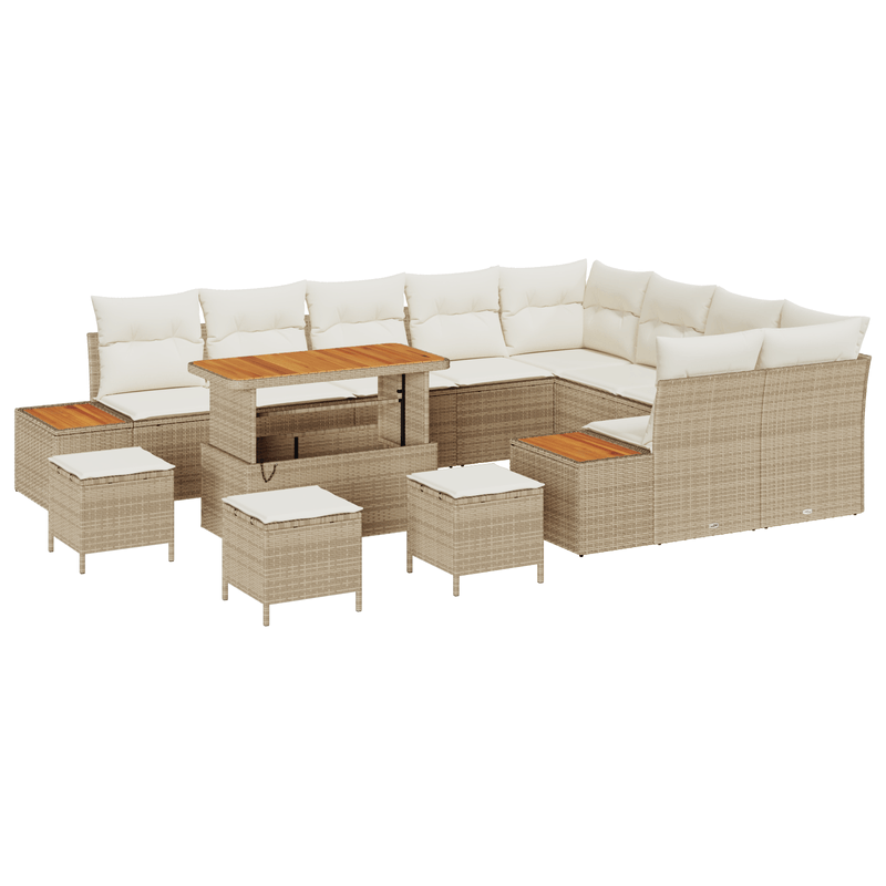 Casa si Gradina - Gradina si terasa - Mobilier exterior - Canapele si fotolii gradina - Set de Sofa pentru Gradina  de 13 Piese cu Pernute Bej Ratan Poli Acacia - Infinity.ro