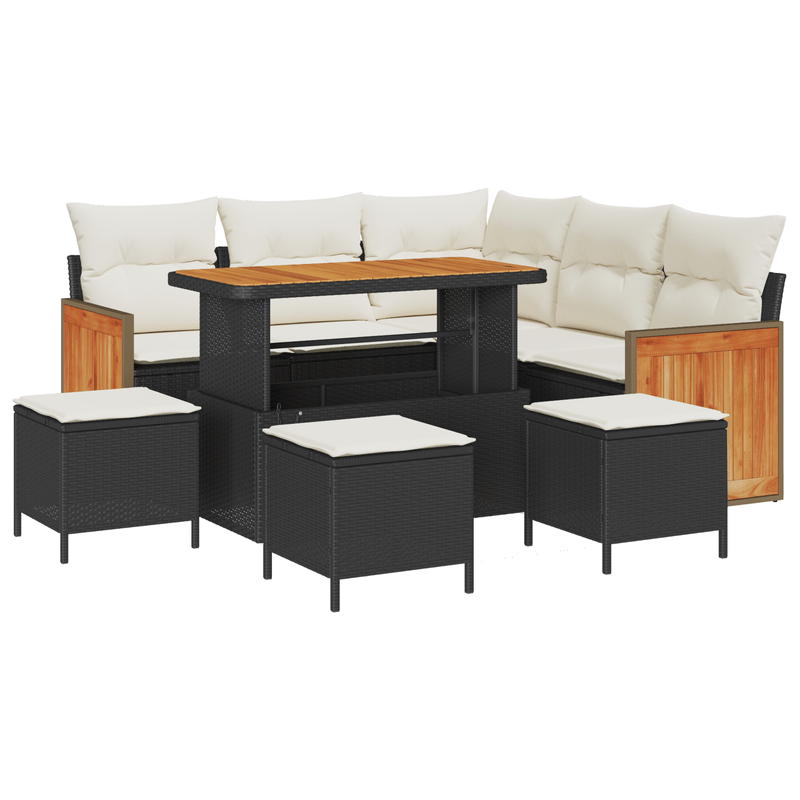 Casa si Gradina - Gradina si terasa - Mobilier exterior - Canapele si fotolii gradina - Set canapea gradina  9 piese cu perne Negru Polirat Acacia - Infinity.ro