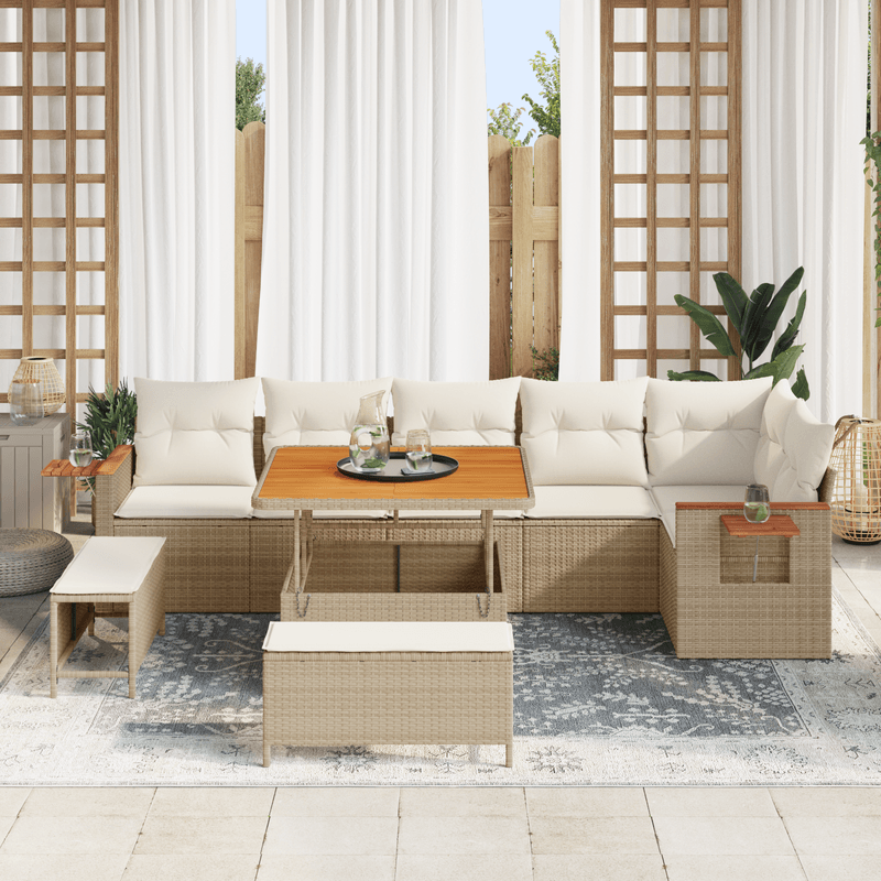 Casa si Gradina - Gradina si terasa - Mobilier exterior - Canapele si fotolii gradina - Set canapea gradina  9 piese cu perne Bej Ratan Acacia - Infinity.ro