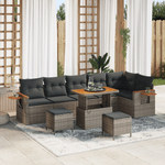 Casa si Gradina - Gradina si terasa - Mobilier exterior - Canapele si fotolii gradina - Set de Canapea pentru Gradina  cu 9 Piese si Perne Gri Poliratan Acacia - Infinity.ro