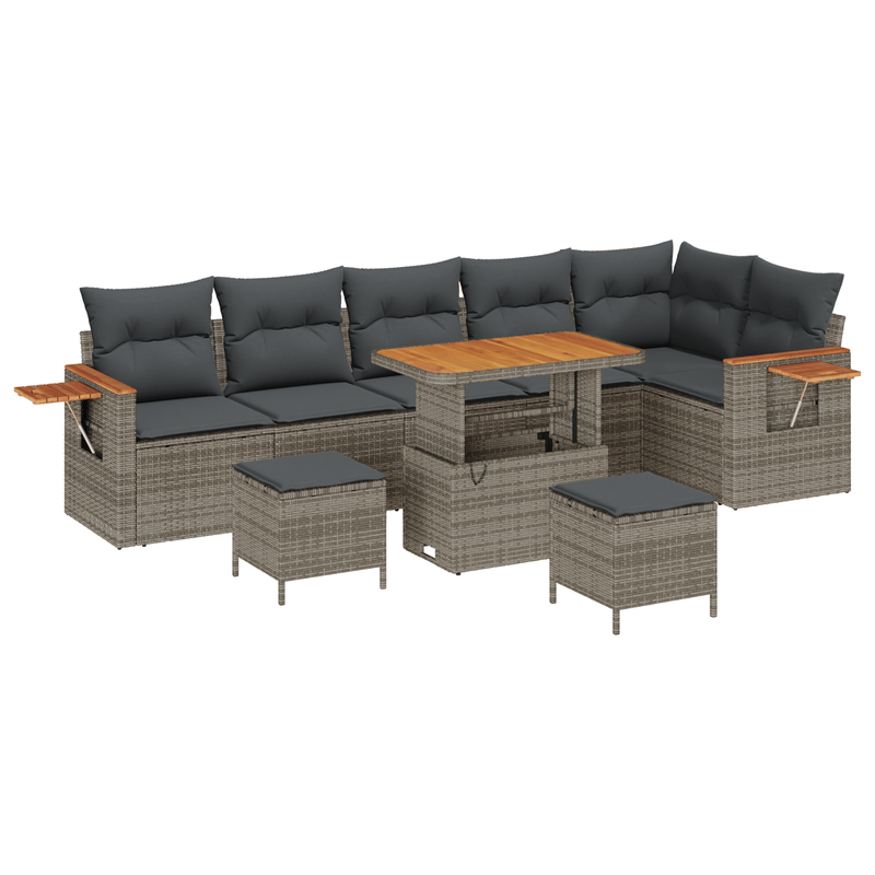 Casa si Gradina - Gradina si terasa - Mobilier exterior - Canapele si fotolii gradina - Set de Canapea pentru Gradina  cu 9 Piese si Perne Gri Poliratan Acacia - Infinity.ro