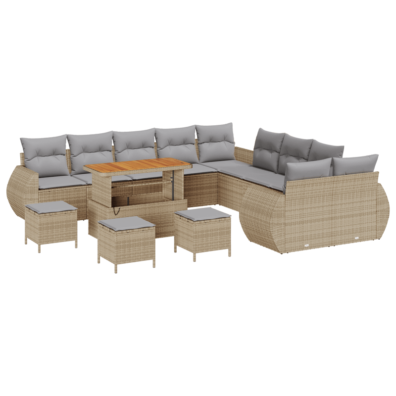 Casa si Gradina - Gradina si terasa - Mobilier exterior - Canapele si fotolii gradina - Set canapea gradina  cu 14 piese, cu perne bej din ratan poli si acacia - Infinity.ro