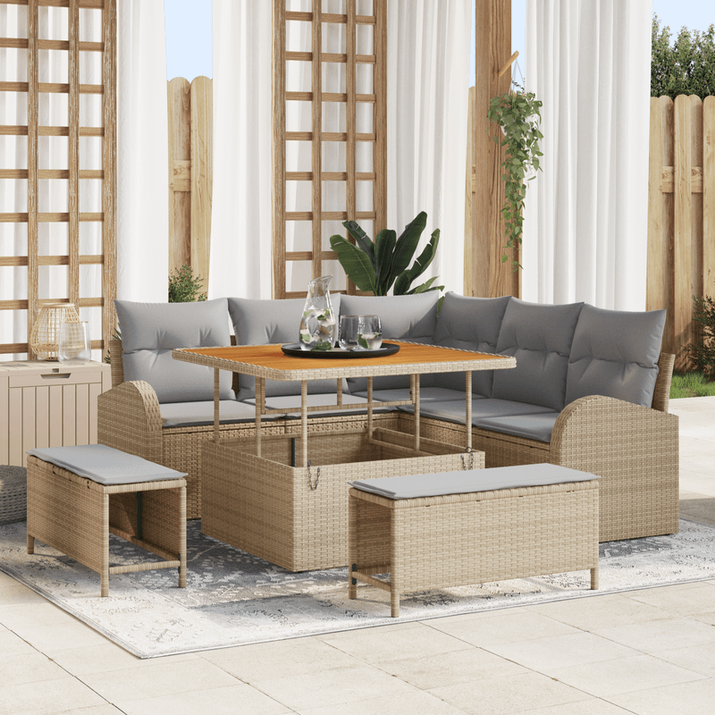 Casa si Gradina - Gradina si terasa - Mobilier exterior - Canapele si fotolii gradina - Set Canapea pentru Gradina  cu Pernute Bej Poliratan Acacia - Infinity.ro
