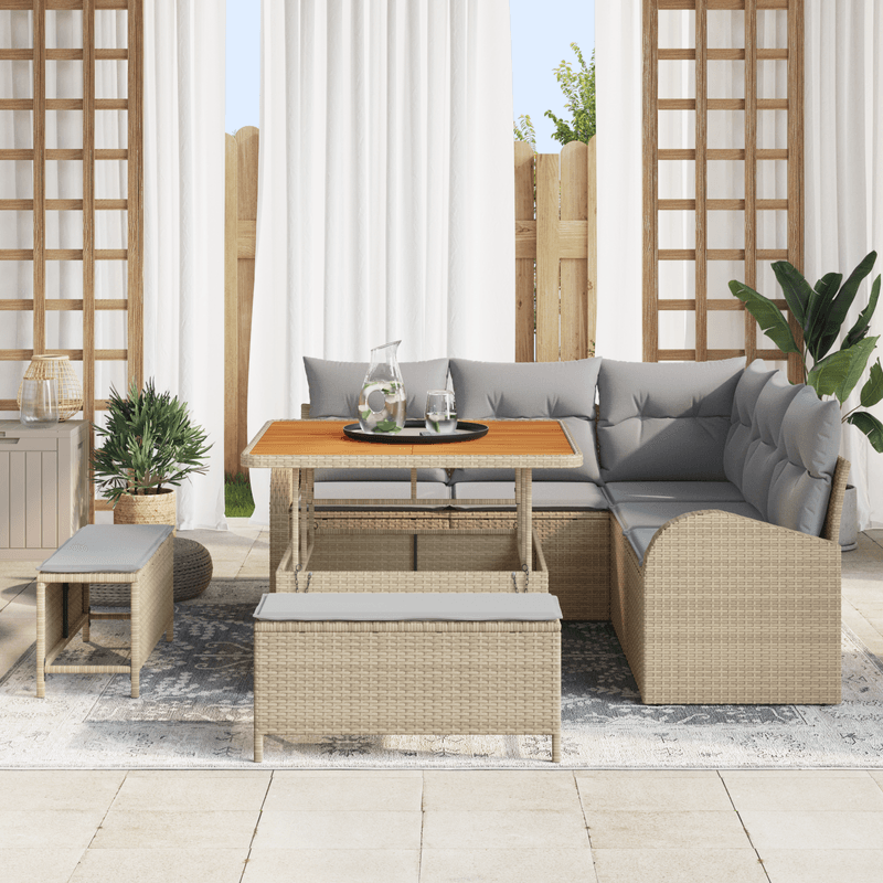 Casa si Gradina - Gradina si terasa - Mobilier exterior - Canapele si fotolii gradina - Set Canapea pentru Gradina  cu Pernute Bej Poliratan Acacia - Infinity.ro